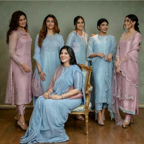 Pastel salwar suits Organza Churidar Designs, Latest Kurta Designs Women, Bridesmaid Saree Indian, Baptism Outfit Women, Aline Kurti Design, Kurtis Neck Designs, Hand Embroidery Neck Designs, Churidar Design, Indian Bridal Wear Red