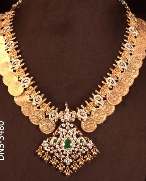 Laxmi Kasula Haram, Kasula Haram Designs Gold Latest, Haram Designs Gold Latest Long, Kasula Haram, Kasula Peru, Emerald Bangles, Kasu Mala, Gold Haram, India Painting