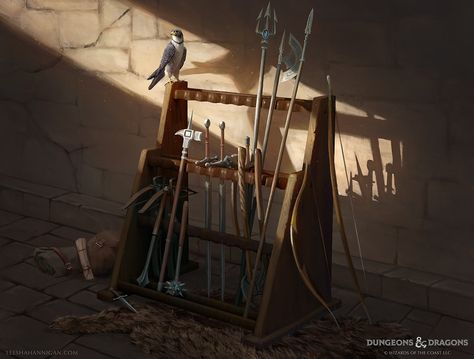 ArtStation - Dungeons & Dragons: Weapon Rack, Leesha Hannigan Leesha Hannigan, Fantasy Forge Concept Art, Mace Fantasy, Viking Props Concept Art, Medieval Weaponsmith, Armor Stand, Weaponized Instrument Dnd, Dungeon Room, Digital Ideas