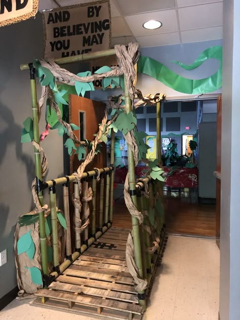 Bamboo Bridge, Post Prom, Jungle Decorations, Adventure Decor, Vbs Themes, Kids Bedroom Inspiration, Jungle Adventure, Vbs Crafts, Safari Jungle