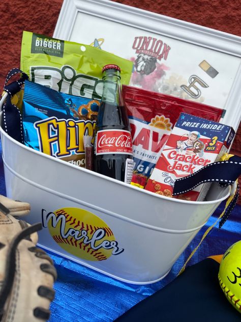 Senior Gifts for Softball Players or end of the year banquet Gifts For Softball Players, Union University, Christmas Presents For Dad, Softball Gifts, Senior Gifts, Softball Players, End Of The Year, School Gifts, Gift Basket