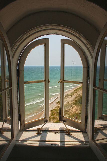 Room with a view Arched Interior, Ocean And Beach, An Open Window, Interior Window, House By The Sea, Beautiful Windows, Window View, Architectural Details, Open Window