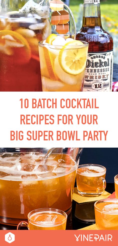 10 Batch Cocktail Recipes for Your Big Super Bowl Party! Super Bowl Drinks Alcoholic Punch Recipes, Superbowl Drink Ideas, Super Bowl Batch Cocktails, Superbowl Alcoholic Drinks Super Bowl Party, Superbowl Party Cocktails, Super Bowl Party Drink Ideas, Super Bowl Themed Drinks, Superbowl Party Drink Ideas, Super Bowl Drink Ideas