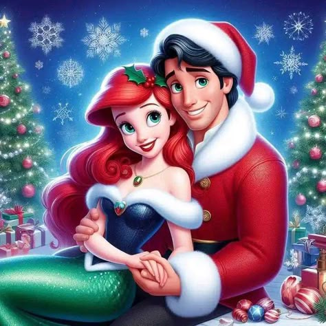 Ariel Christmas, Ariel And Eric, Animation Story, Disney Female Characters, Disney Merry Christmas, Cute Disney Quotes, Disney Romance, Disney Movie Art, Couples Art