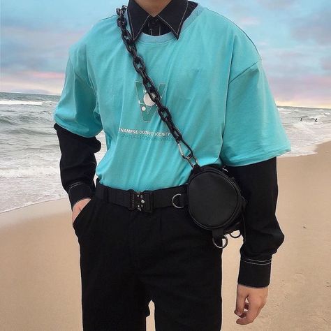 Teal Aesthetic Outfit, Edgy Outfits Men, E Boy Style, Teal Aesthetic, Edgy Fits, Teal Outfits, Nerd Fashion, Aesthetic Outfits Men, Purple Outfits