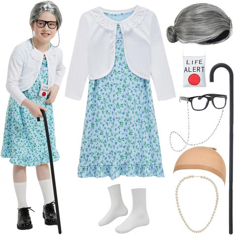 Z-Shop Old Lady Costume for Girls 100th Day of School Costume Grandma Granny Dress with Wig for Kids Old Lady Dress, Grandma Dress, Granny Dress, Old Lady Costume, School Costume, Costume For Girls, Heavy Jacket, 100th Day Of School, Shrug Cardigan