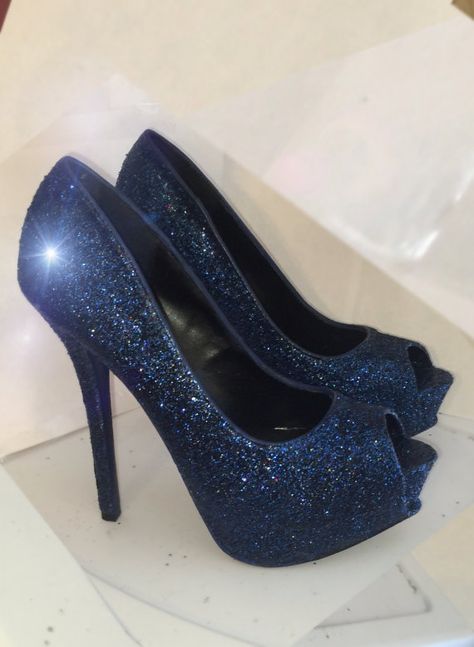 Womens Sparkly glitter high mid & low pumps peep by CrystalCleatss Wedding Shoes Blue Heels, Blue Glitter Heels, Low Pumps, Shoes Heels Prom, Sparkly Wedding Shoes, Navy Wedding Shoes, Heel Sandals Outfit, Navy Heels, Fun Wedding Shoes