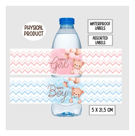 Gender Reveal Water Bottle Labels, Team Boy Or Team Girl, Water Bottle Labels Free, Water Bottle Wraps, Girls Water Bottles, Labels Printables Free, Water Bottle Label, Bottle Wrapping, Custom Label