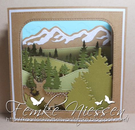 Diorama Cards, Deer Landscape, Tunnel Cards, Deer Cards, Camping Cards, Tarjetas Pop Up, Pop Up Box Cards, Leaf Cards, Nature Card