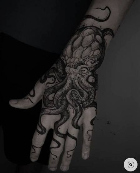 Underwater Hand Tattoo, Octopus Tattoos Hand, Nature Hand Tattoo, Octopus Hand Tattoo, Hand Tattoo Cover Up, Kraken Tattoo, Satanic Tattoos, Wizard Tattoo, Crow Tattoo Design