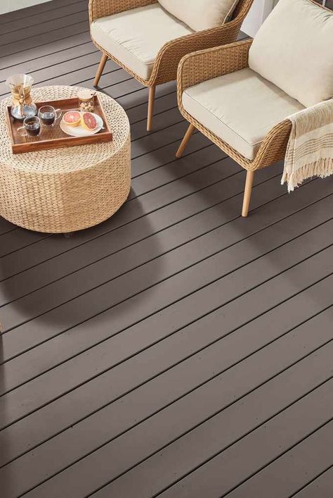 Several paint and stain brands have announced their 2023 stain colors of the year, and there's a trend: They're all brown. Learn more about the stain colors of the year and this trend here. #decorinspo #homedecorideas #realsimple #remodeltips #renovationideas Solid Stain Deck Colors, Solid Stain Deck, Exterior Stain Colors, Deck Paint Colors, 1970s Interior Design, Deck Stain Colors, Solid Stain Colors, Semi Transparent Stain, Deck Stain