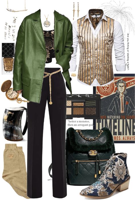 Loki Casual Outfit, Loki Inspired Outfit Casual, Loki Aesthetic Outfit, Loki Outfit Female, Loki Outfit Ideas, Avengers Inspired Outfits, Loki Inspired Outfit, Loki Clothes, Loki Outfit