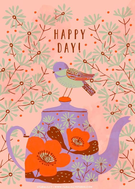 Good Morning Greeting Cards, Coffee Cup Art, Jewelry Store Design, Tea Art, Pattern Illustration, Painting Illustration, Whimsical Art, Cute Illustration, Botanical Illustration