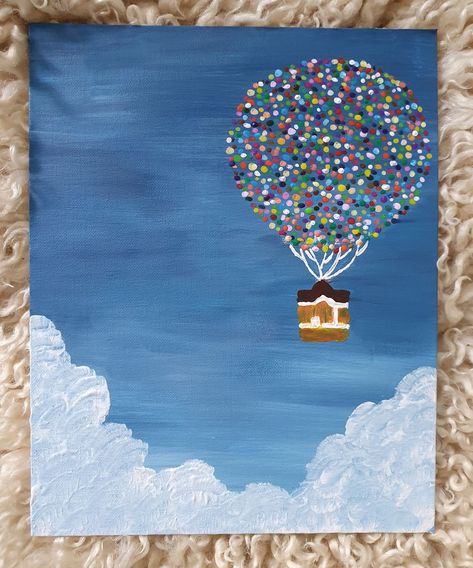 Up Movie Canvas Painting, Cute Paints On Canvas, Up House Painting Disney Easy, Mini Canvas Inspiration, Easy Paintinting Ideas, Up Painting Disney Easy, House From Up Painting, Up Painting Disney, Up Movie Painting