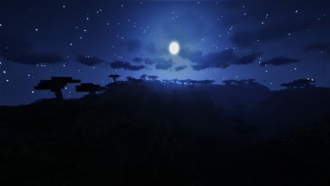 Minecraft Night Aesthetic, Minecraft Night Sky, Minecraft Wallpaper Desktop, Minecraft Aesthetic Wallpaper, Moon Minecraft, Minecraft Sky, Discord Ideas, Minecraft Shaders, Minecraft Aesthetic