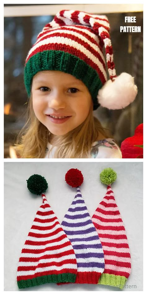 Knitted Childrens Hats, Knit Hat Color Schemes, Knitting Patterns Christmas Hats, Knitting Patterns For Christmas, Christmas Knitted Hats, Stocking Cap Pattern, Holiday Knitting, Christmas Knits Patterns Free, Knitted Christmas Hat Pattern