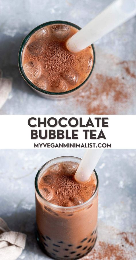 This chocolate bubble milk tea uses easy to find ingredients for maximum flavour. It’s a super forgiving & affordable recipe you simply need to try out yourself! It's a refreshing sweet drink or light dessert. Easy to find ingredients, with dairy-free or regular milk. Serve it hot ot cold or customise it with hazelnut or caramel - options are endless. It's SO much cheaper than any store bought boba and includes video + expert tips on how to make it that extra bit more delicious. Chocolate Boba Tea Recipe, Chocolate Boba Recipe, Chocolate Boba Tea, Chocolate Bubble Tea, Chocolate Milk Tea, Diy Hot Chocolate Mix, Tea Uses, Milk Tea Boba, Boba Tea Recipe