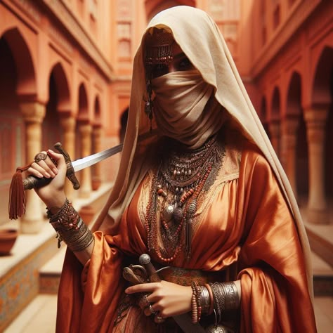 Desert Dnd, Arab Clothing, Arabian Decor, Veiled Girl, Arabian Princess, Arabic Clothing, Veiled Woman, Fantasy Princess, Female Knight