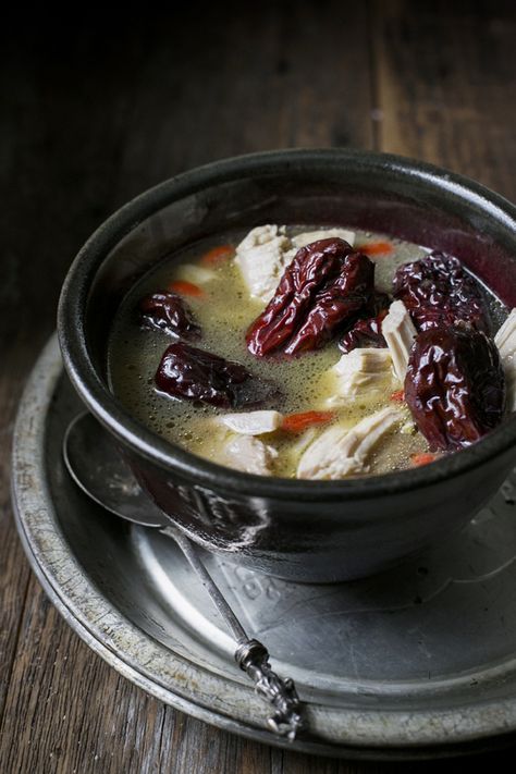 Chicken, Red Dates and Ginger Soup is one of my favorite dishes to make for new mothers as it is deeply warming and makes for a hearty meal for the whole family. Gogi Berries, Carrots And Dates, Ginger Soup, Carrot And Ginger, Savory Chicken, Red Dates, Nutrient Dense Food, White Meat, Goji Berries