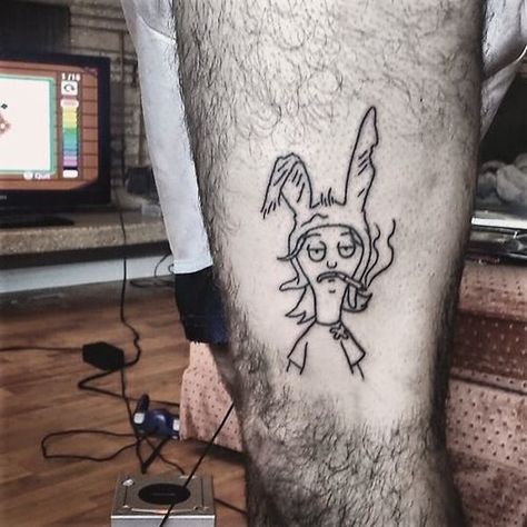 Bob’s Burgers Tattoo Ideas | Cool Tattoos Inspired by Bob’s Burgers Tina Belcher Tattoo, Bobs Burgers Tattoo, Belcher Family, Louise Belcher, Optical Illusion Tattoo, Nerd Tattoo, Tina Louise, Owl Tattoo Design, Silhouette Tattoos