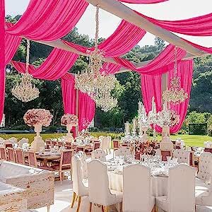 Barbie Pink Ceiling Drape Swag Ceiling Drapes Wedding, Ceiling Draping Wedding, Arch Drapery, Drapes Wedding, Purple Ceiling, Scarf Curtains, Ceiling Drapery, Ceiling Drapes, Wedding Arch Draping