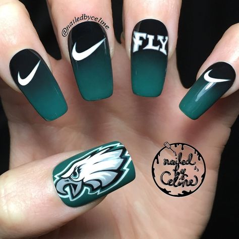 Eagles Football Nails, Philadelphia Eagles Nails, Eagle Nails, Sports Nails, Football Nails, Philadelphia Eagles Football, Short Gel Nails, Fly Eagles Fly, Winter Nails Acrylic