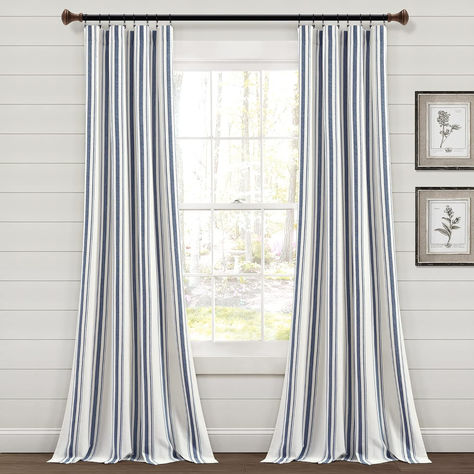 Stripe Yarn Dyed Cotton Window Curtain Panel Pair, 42" W x 84" L, Navy , click on amzn.to link to buy Dye Curtains, Striped Curtains, Lush Decor, Sheer Curtain Panels, Rod Pocket Curtain Panels, Rod Pocket Curtains, Black Panels, Colorful Curtains, Farmhouse Chic