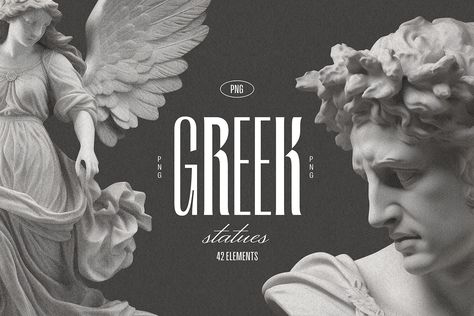 Greek Statues - vintage illustrations на Behance Greek Statue Graphic Design, Greek Branding Design, Greek Logo Design, Greek Graphic Design, Greek Mythology Design, Statue Illustration, Grain Effect, Vintage Logos, Greek Statues