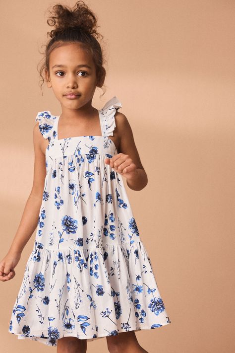 Buy Blue Floral Printed Tiered Dress (3-16yrs) from the Next UK online shop Kids Summer Dresses, Summer Outfits Kids, Modest Dresses Casual, Girls Pink Dress, Newborn Dresses, Set Outfit, Matching Dresses, Tiered Dress, Pink Girl