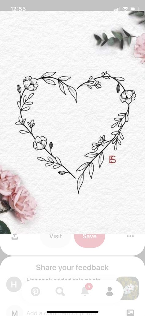 Flower Vine Heart Tattoo, Heart Shaped Leaves Tattoo, Flower Heart Wreath Tattoo, Heart Shaped Vine Tattoo, Heart Leaf Tattoo, Leaf Heart Tattoo, Heart Vine Tattoo, Vine Heart Tattoo, Floral Heart Drawing