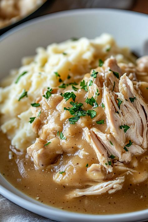 Crockpot Chicken & Gravy - Taste Of Recipe Crock Pot Chicken Gravy Recipes, Chicken Thigh With Mashed Potatoes, Chicken And Gravy Crockpot 3 Ingredients, Slow Cooker Turkey And Gravy, Chicken N Gravy Instant Pot, Crock Pot Chicken For Salads, Chicken Breast Potatoes Crock Pot, Chicken Breast Recipes Easy Crockpot, Crockpot Chicken And Mashed Potatoes