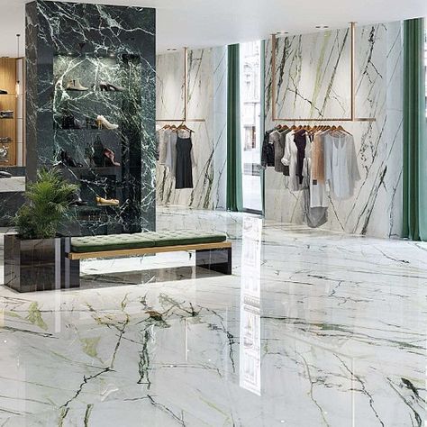 Calacatta Green, Indoor Floor Tiles, Porcelanosa Tiles, Green Veins, Green Polish, Green Flooring, Floor Tiles, Commercial Interiors, Tile Bathroom