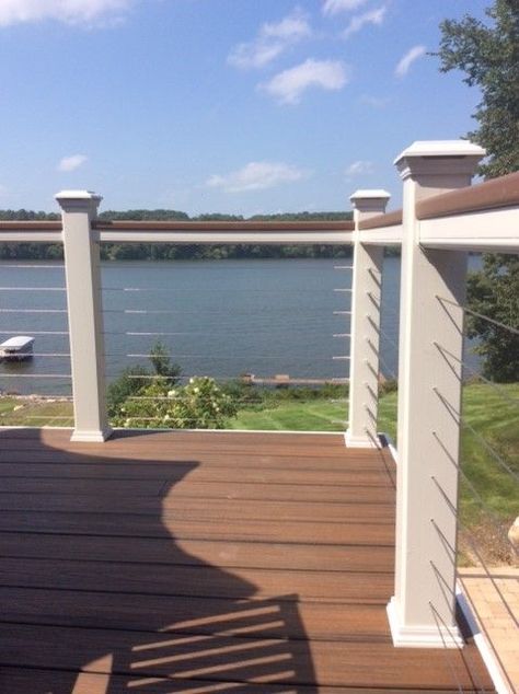 Coastal Railing, Beach Fencing, Lake Deck, Reling Design, Trex Decking, Cable Railing Deck, Deck Railing Ideas, Patio Railing, Deck Railing Design