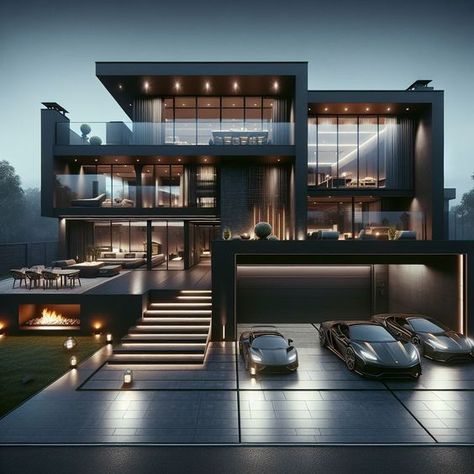 High Tech House Exterior, Luxury Homes Dream Houses Exterior Black, Small Modern Luxury Living Room, Cool Mansions Dream Homes, House Asthetic Picture Outside, Dark Luxury House Exterior, Dark Modern House Exterior Bloxburg, Aesthetic House Exterior Modern, Modern House Design Exterior 2024