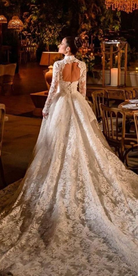 Long Sleeve Lace Wedding Dress Ballgown, Wedding Dresses Open Back, Dresses Open Back, Best Gowns, Wedding Dresses Lace Ballgown, Long Sleeve Ball Gowns, Dreamy Wedding Dress, Lace Wedding Dress With Sleeves, Classy Wedding Dress