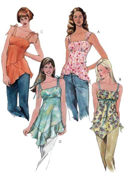 Handkerchief Hem Top, Empire Waist Tops, Vintage Dress Patterns, Mccalls Sewing Patterns, Top Sewing Pattern, Vogue Patterns, Diy Sewing Clothes, Mccalls Patterns, Fashion Design Drawings