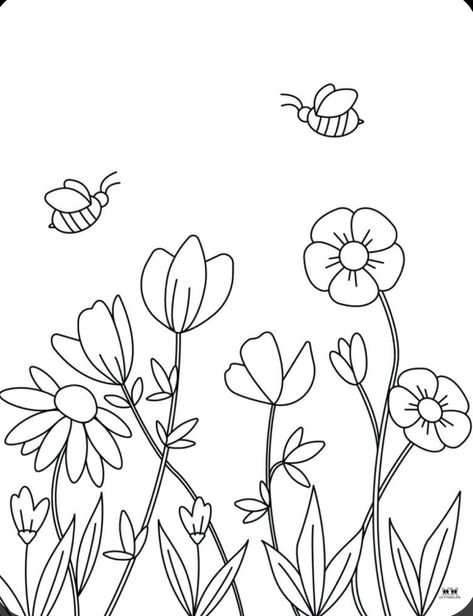 Coloring Book Flowers Simple, Flower Coloring Book Pages, Coloring Book Template, Simple Colouring Pages For Adults, Floral Coloring Pages Simple, Wild Flower Coloring Pages, Coloring Pages Aesthetic Flowers, Traceable Flowers Free Printable, Coloring Pages Flowers Simple