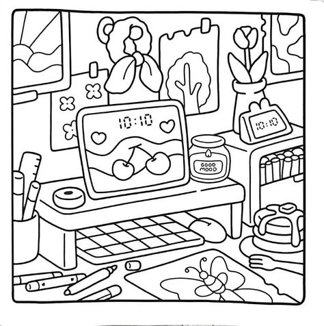 Colour In Drawings, Empty Coloring Pages, Little Corner Coloring Book Pages, Preppy Coloring Pages Aesthetic, Blank Coloring Pages Aesthetic, Proud Family Coloring Pages, Cute Coloring Pages Printable, Coloring Pages Coco Wyo, Cozy Corner Coloring Page