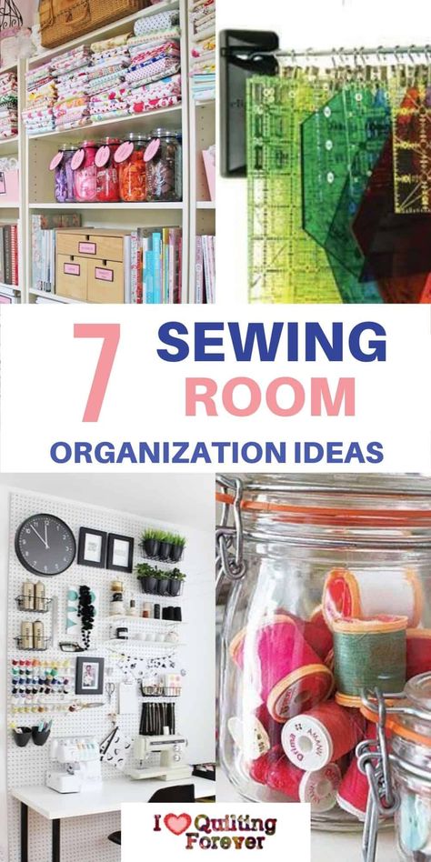 7 Sewing Room Organization Ideas Sewing Room Organization Ideas, Small Sewing Space, Quilt Room Organization, Sewing Closet, Small Sewing Rooms, Room Organization Ideas, Sewing Desk, Sewing Station, Sewing Room Inspiration