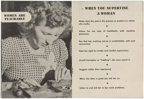 “Women Are Teachable”: This 1940s Booklet to Assist Male Bosses in Supervising Their New Female Employees Old Ads, 3 People, Awkward Moments, Vintage Magazine, Women In History, Vintage Ads, Vintage Advertisements, Vintage Photos, A Woman