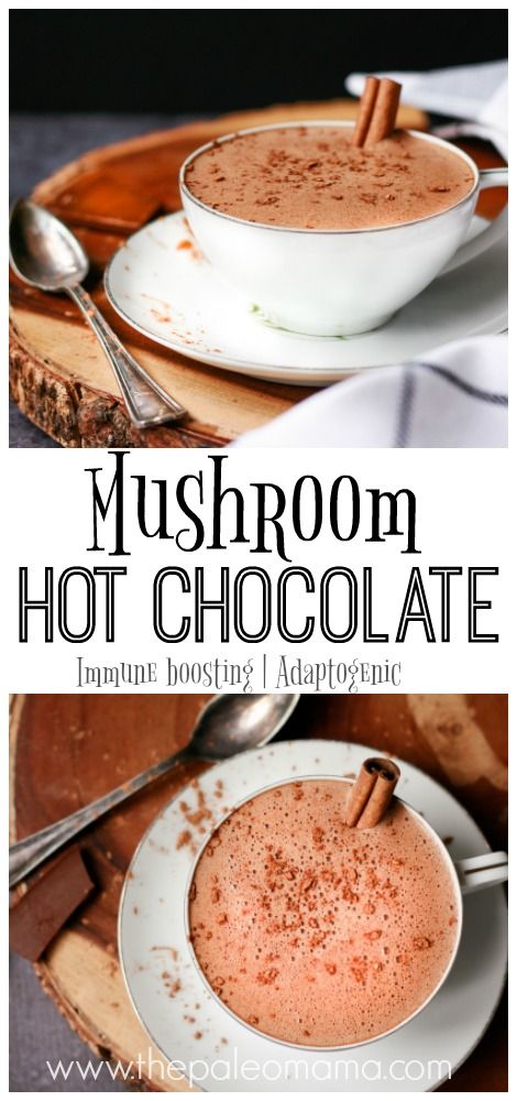 Adaptogenic Hot Chocolate, Mushroom Hot Chocolate Recipe, Mushroom Cacao Recipe, Mushroom Dessert Recipes, Health Hot Chocolate, Herbal Hot Chocolate, Medicinal Mushroom Recipes, Mushroom Powder Drink Recipes, Mushroom Hot Chocolate