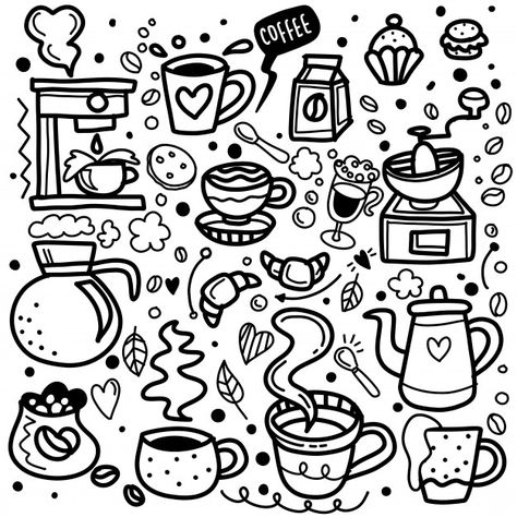 Cute doodle coffee shop Premium Vector | Premium Vector #Freepik #vector #coffee Calendar Doodles, Banner Doodle, Autumn Doodles, Coffee Doodle, Cute Monsters Drawings, Menu Illustration, Coffee Icon, Doodle Characters, Cute Doodle