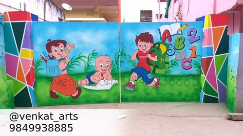 School Gate Painting Ideas, School Entrance Gate, Gate Painting Ideas, Gate Painting, School Exterior, School Wall Art Ideas, School Gate, Room Cartoon, Pre Primary