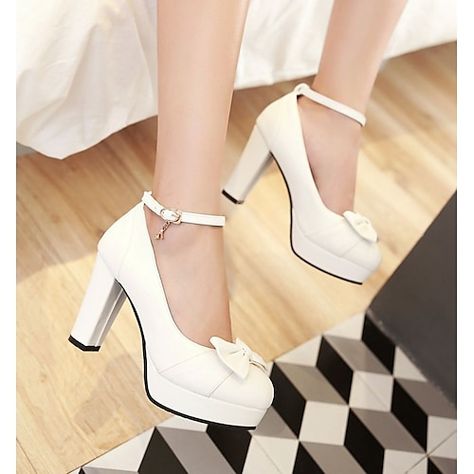 White Chunky Heels, Shoes Mary Jane, Wedge Wedding Shoes, Girls High Heels, Wedding Shoes Flats, Heels Online, Bridesmaid Shoes, Cute Heels, Platform Heels Chunky