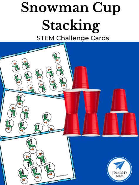 Snowman Cup Stacking STEM Challenge Cards - JDaniel4s Mom Stem Snowman, Stem Challenge Cards, Winter Stem Challenges, Christmas Stem Challenge, Math Stem Activities, Snowman Cup, Stem Winter, Cup Stacking, Stem Activities Kindergarten