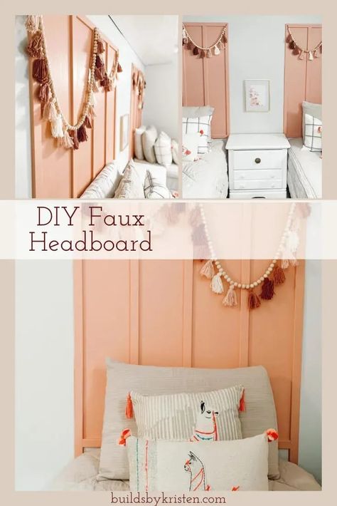 We renovated two girls' bedrooms during this charity and wanted every penny to count. We decided to build this faux headboard. Fake Headboard Ideas, Fake Headboard, Teen Headboard, Wall Mounted Headboard, Mounted Headboard, Headboard Alternative, Faux Headboard, Creative Headboard, Wall Mounted Headboards