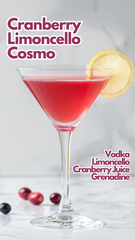 Cranberry Limoncello Cosmo Lemon Cocktails, Cranberry Cocktails, Grenadine Cocktail, Cosmopolitan Cocktails, Cocktail Cards, Limoncello Cocktails, Easy Summer Cocktails, Lemon Cocktail, Cranberry Vodka