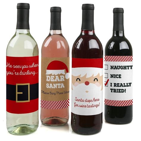 Christmas Wine Bottle Labels, Santa Wine Bottle, Holiday Wine Bottles, Wine Bottle Stickers, Wine Bottle Label, Wine Stickers, Christmas Party Themes, Christmas Wine Bottles, Wine Bottle Gift