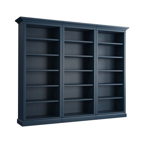 Casa Florentina Josephina 3-Piece Flush Wall Unit Decorating Dark Bookshelves, Dark Bookshelves, Study Makeover, Wall Of Storage, Bookshelves Ideas, Molding Detail, Blue Bookcase, Library Rooms, Bold Living Room