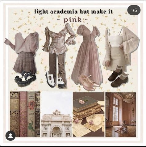 Pink Academia Aesthetic Outfit, Romantic Academia Aesthetic Outfit, Pink Academia Aesthetic, Romantic Academia Outfits, Girly Academia, Colors Moodboard, Romantic Academia Aesthetic, Light Acadamia, Light Academia Outfit